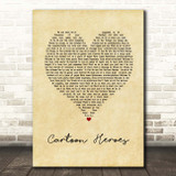 Aqua Cartoon Heroes Vintage Heart Song Lyric Print