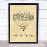 Scorpions Love Of My Life Vintage Heart Song Lyric Wall Art Print