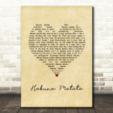 The Lion King Hakuna Matata Vintage Heart Song Lyric Wall Art Print