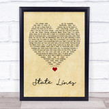 The Shires State Lines Vintage Heart Song Lyric Wall Art Print