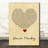 Tones And I Dance Monkey Vintage Heart Song Lyric Wall Art Print