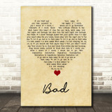 U2 Bad Vintage Heart Song Lyric Wall Art Print