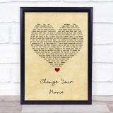 Brett Young Change Your Name Vintage Heart Song Lyric Wall Art Print