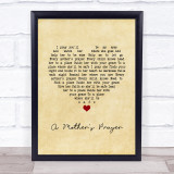 Celine Dion A Mother's Prayer Vintage Heart Song Lyric Wall Art Print