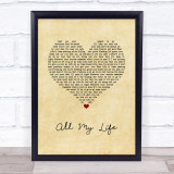 Charlotte All My Life Vintage Heart Song Lyric Wall Art Print