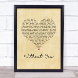 David Guetta Without You Vintage Heart Song Lyric Wall Art Print
