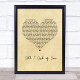 Andrew Lloyd Webber All I Ask of You Vintage Heart Song Lyric Wall Art Print