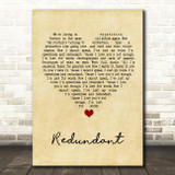 Green Day Redundant Vintage Heart Song Lyric Wall Art Print
