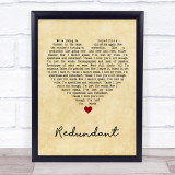 Green Day Redundant Vintage Heart Song Lyric Wall Art Print