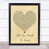 Gryffin & SLANDER All You Need To Know Vintage Heart Song Lyric Wall Art Print