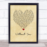 Harry Nilsson Without You Vintage Heart Song Lyric Wall Art Print