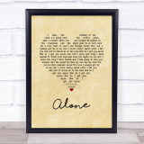 Heart Alone Vintage Heart Song Lyric Wall Art Print