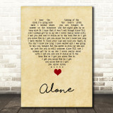 Heart Alone Vintage Heart Song Lyric Print