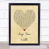 Hearts & Colors Say You Will Vintage Heart Song Lyric Wall Art Print