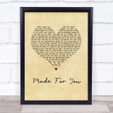 Jake Owen Made For You Vintage Heart Song Lyric Wall Art Print