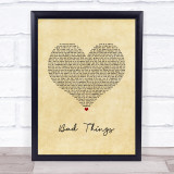 Machine Gun Kelly & Camila Cabello Bad Things Vintage Heart Song Lyric Wall Art Print