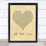 Nadine Coyle All That I Know Vintage Heart Song Lyric Wall Art Print