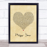 Nickelback Miss You Vintage Heart Song Lyric Wall Art Print