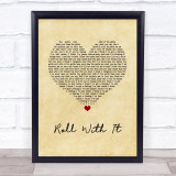 Oasis Roll With It Vintage Heart Song Lyric Wall Art Print