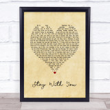 John Legend Stay With You Vintage Heart Song Lyric Quote Music Print
