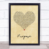 Justin Bieber Purpose Vintage Heart Song Lyric Quote Music Print