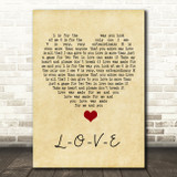 Nat King Cole L-O-V-E Vintage Heart Song Lyric Quote Music Print