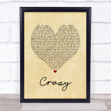 Pat Green Crazy Vintage Heart Song Lyric Quote Music Print