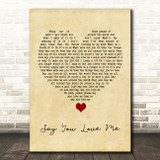 Simply Red Say You Love Me Vintage Heart Song Lyric Quote Music Print