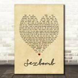 Tom Jones Sexbomb Vintage Heart Song Lyric Quote Print