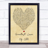 Whitney Houston Greatest Love Of All Vintage Heart Song Lyric Quote Print