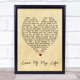 Love Of My Life Santana Vintage Heart Quote Song Lyric Print