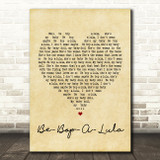 Gene Vincent Be-Bop-A-Lula Vintage Heart Song Lyric Quote Print