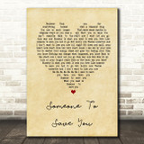 OneRepublic Someone To Save You Vintage Heart Song Lyric Quote Print
