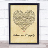 Queen Bohemian Rhapsody Vintage Heart Song Lyric Quote Print