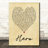 Hero Enrique Iglesias Vintage Heart Song Lyric Quote Print