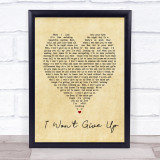 I Won't Give Up Jason Mraz Vintage Heart Song Lyric Quote Print