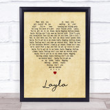Layla Eric Clapton Vintage Heart Song Lyric Quote Print