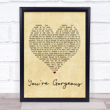 Baby Bird You're Gorgeous Vintage Heart Song Lyric Quote Print