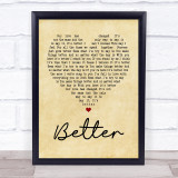 Boyzone Better Vintage Heart Song Lyric Quote Print