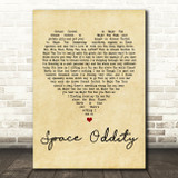 David Bowie Space Oddity Vintage Heart Song Lyric Quote Print