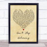 Journey Don't Stop Believing Vintage Heart Song Lyric Quote Print