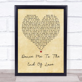 Leonard Cohen Dance Me To The End Of Love Vintage Heart Song Lyric Quote Print