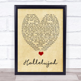 Hallelujah Leonard Cohen Vintage Heart Quote Song Lyric Print