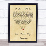You Make My Dreams Hall & Oates Vintage Heart Song Lyric Quote Print