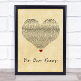 N-Dubz No One Knows Vintage Heart Song Lyric Quote Print