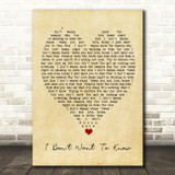 I Don't Want To Know Fleetwood Mac Vintage Heart Quote Song Lyric Print