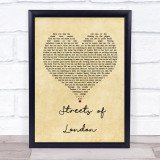 STREETS OF LONDON Vintage Heart Song Lyric Print