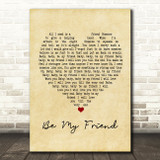 Free Be My Friend Vintage Heart Song Lyric Print