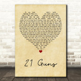 Green Day 21 Guns Vintage Heart Song Lyric Print