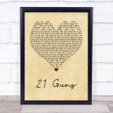 Green Day 21 Guns Vintage Heart Song Lyric Print